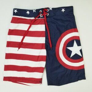 Marvel Medium Captain America Stars and Stripes American Flag Swimming Trunks